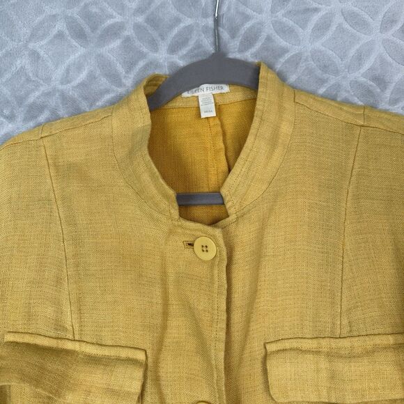 Eileen Fisher Organic Linen Doubleweave Utility Jacket Medium Marigold Yellow - Picture 3 of 13